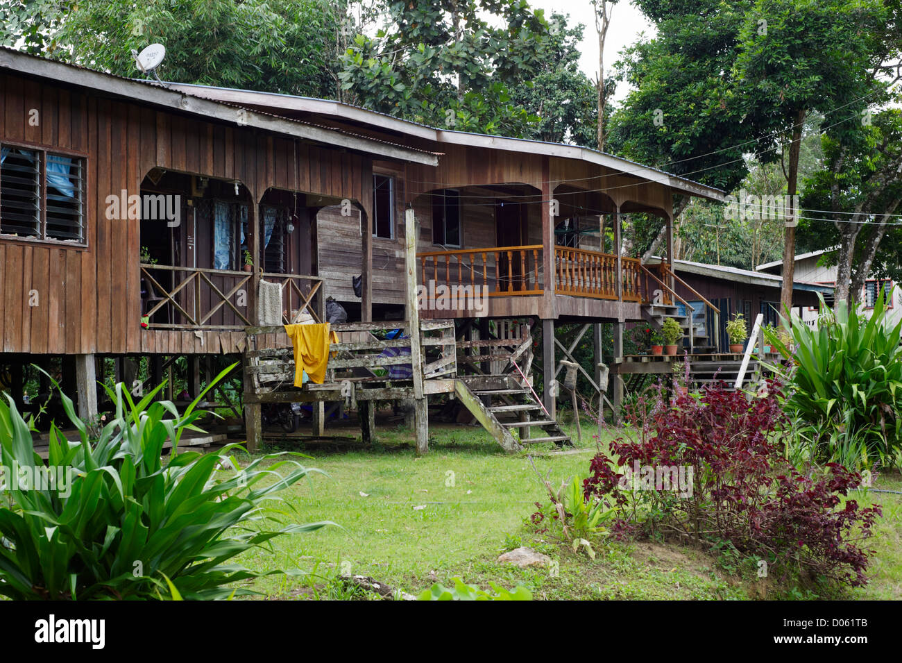Malaysian home by Kinabatangan River, Sabah, Borneo Stock Photo
