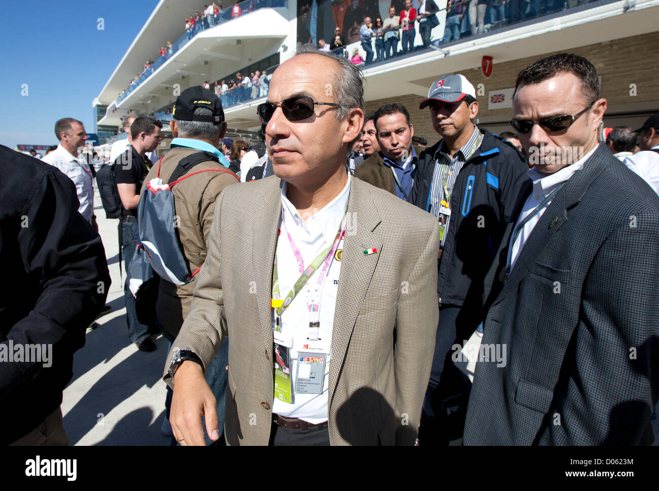 Mexican President Felipe Calderon (c) at the Circuit of the Americas