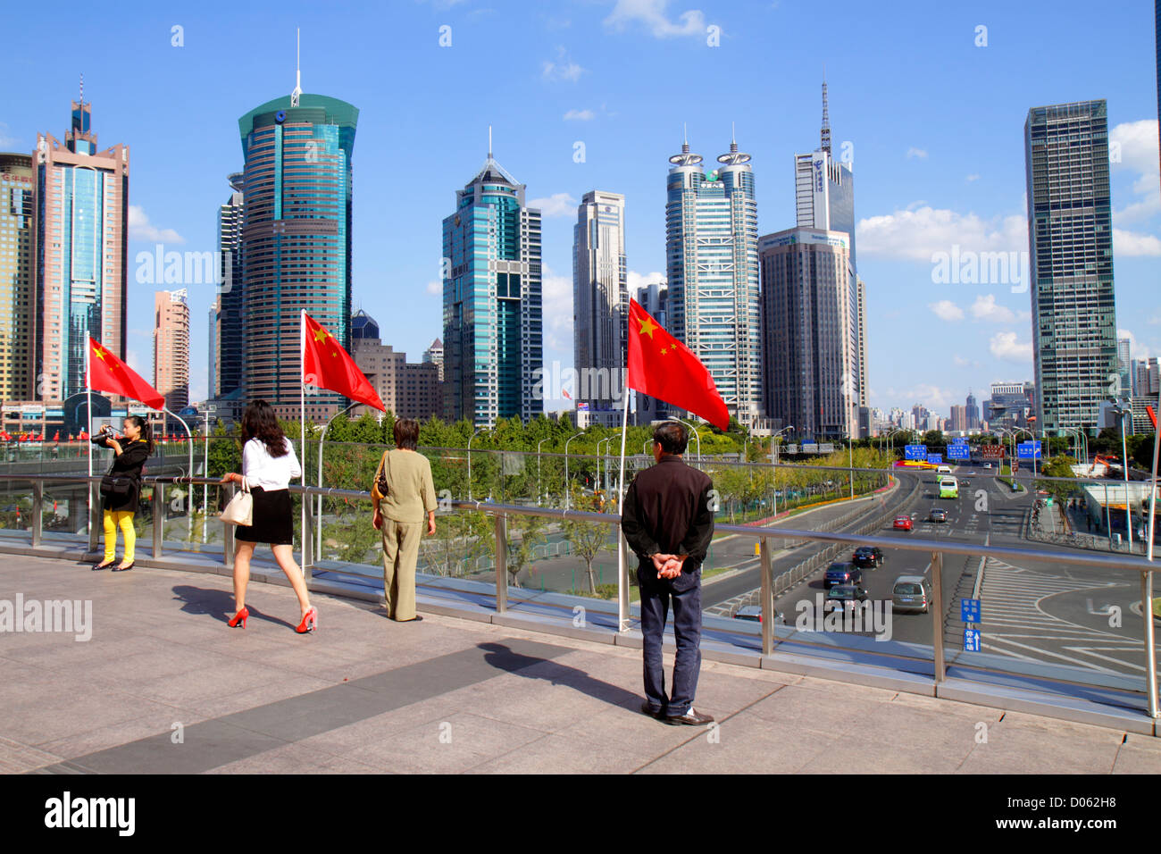 Shanghai China,Asia,Chinese,Oriental,Pudong Lujiazui Financial District,Century Avenue,Lujiazui Pedestrian Bridge,view from,World Finance Tower,China Stock Photo