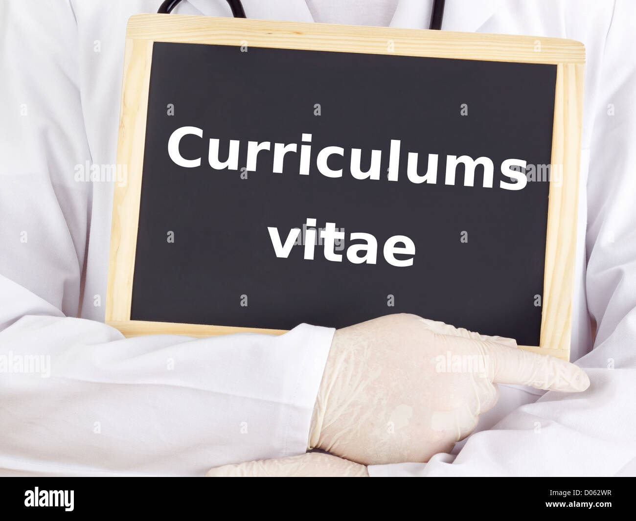 Doctor shows information: curriculums vitae Stock Photo