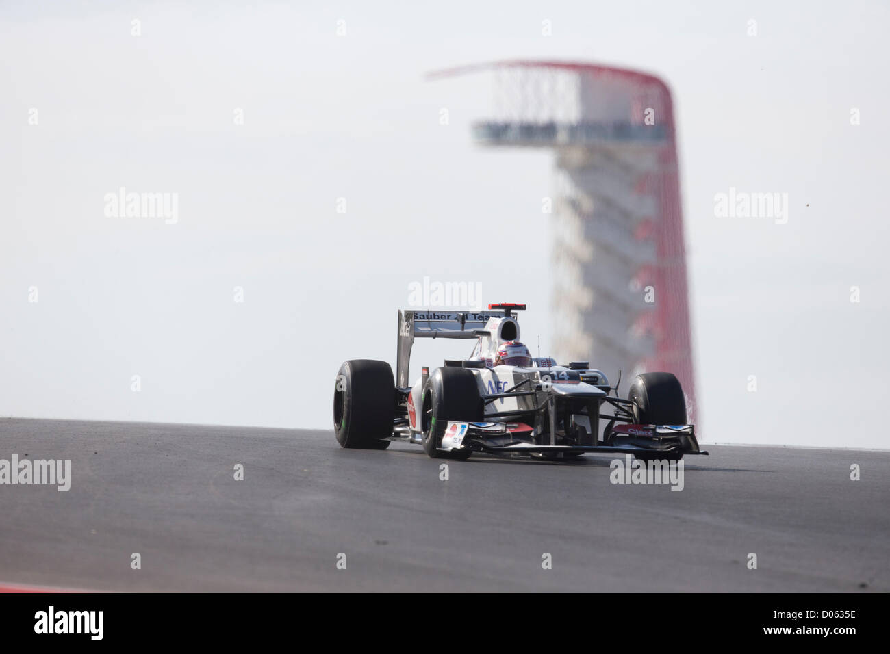 Japanese driver Kamui Kobayashi heads through turn 9 at the Circuit of the Americas in the Formula 1 United States Grand Prix Stock Photo