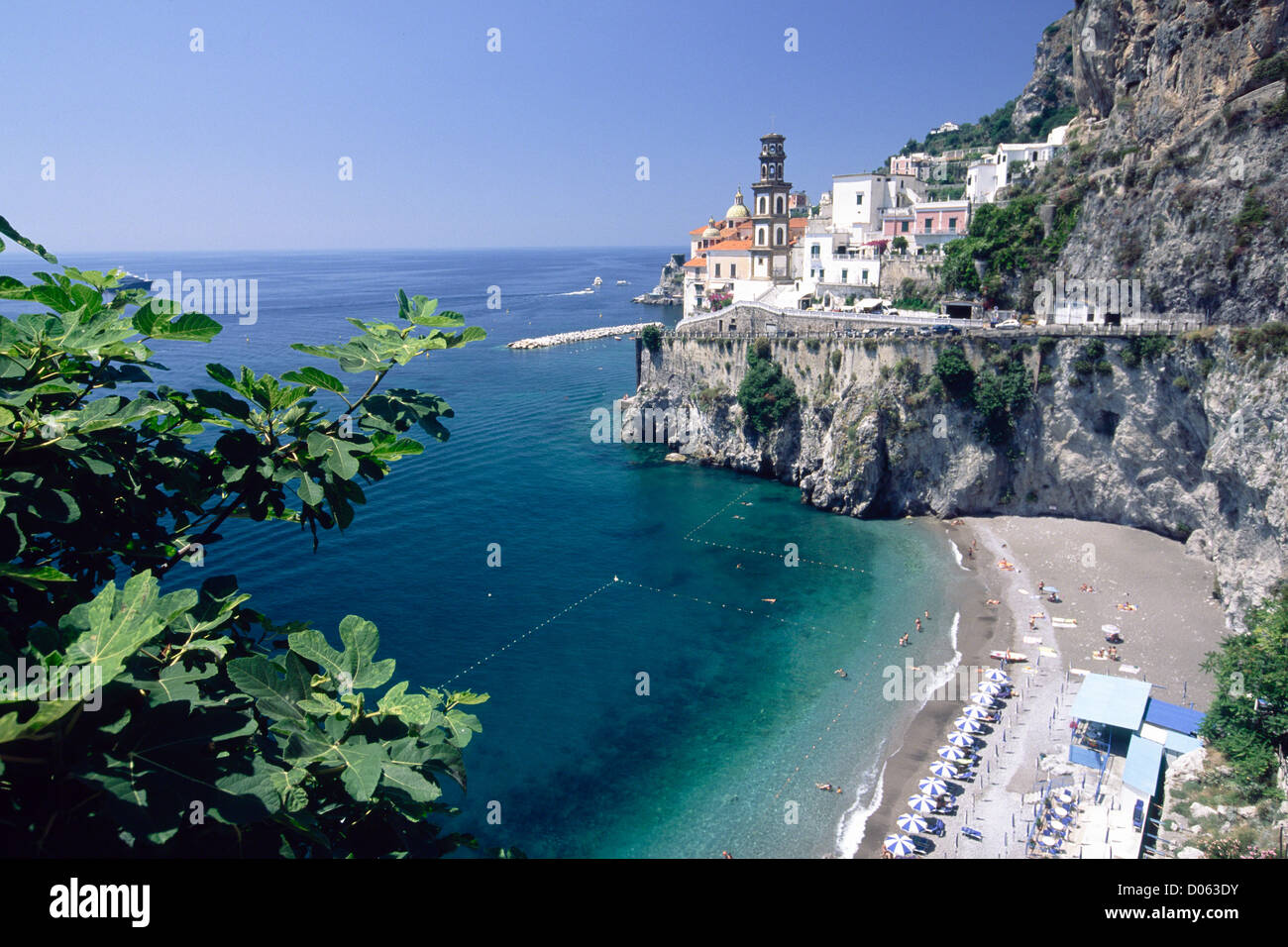 High Angle View of a Beach at the Amalfi Coast, Atrani, Campania, Italy Stock Photo