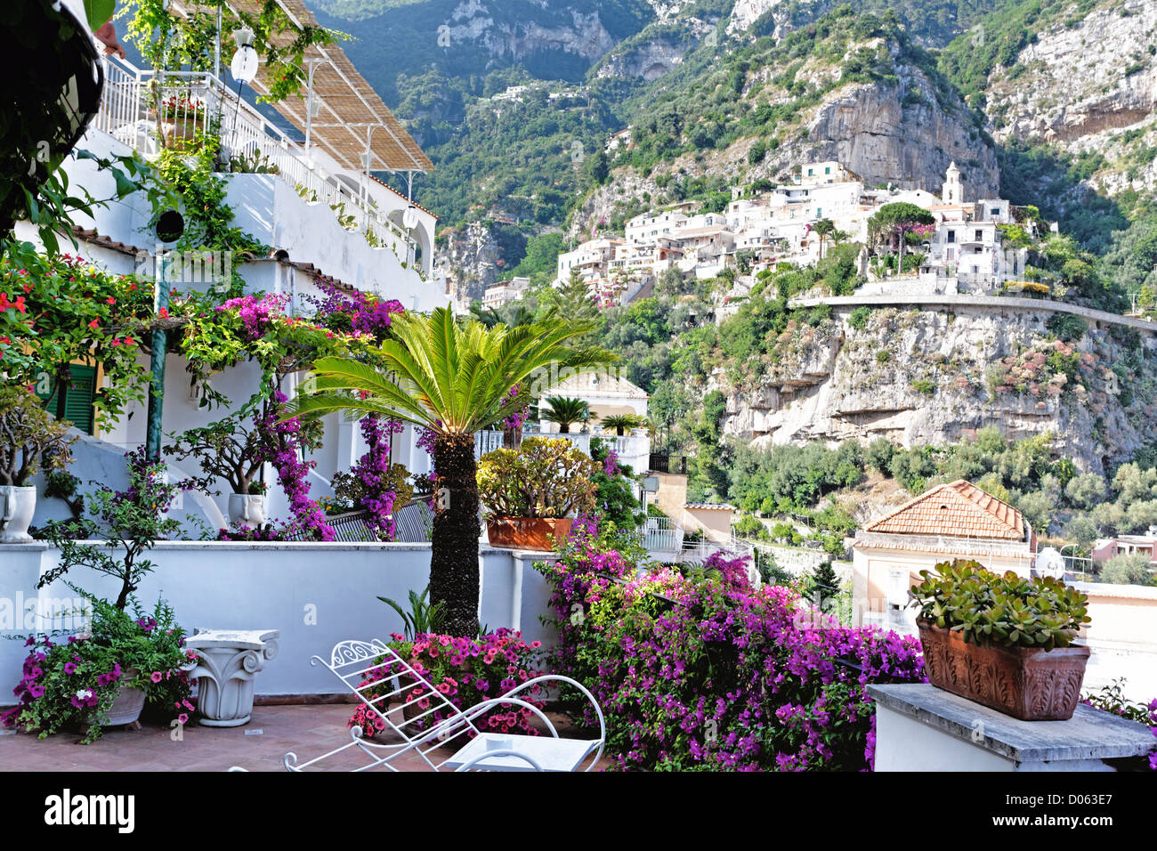 Scenic View from a Terrace, Hotel Poseidon, Positano, Campania, Italy Stock Photo