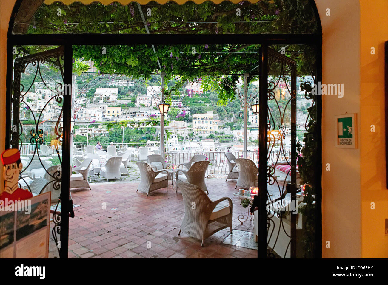 Patio Under a Trellis, Hotel Poseidon, Positano, Campania, Italy Stock Photo
