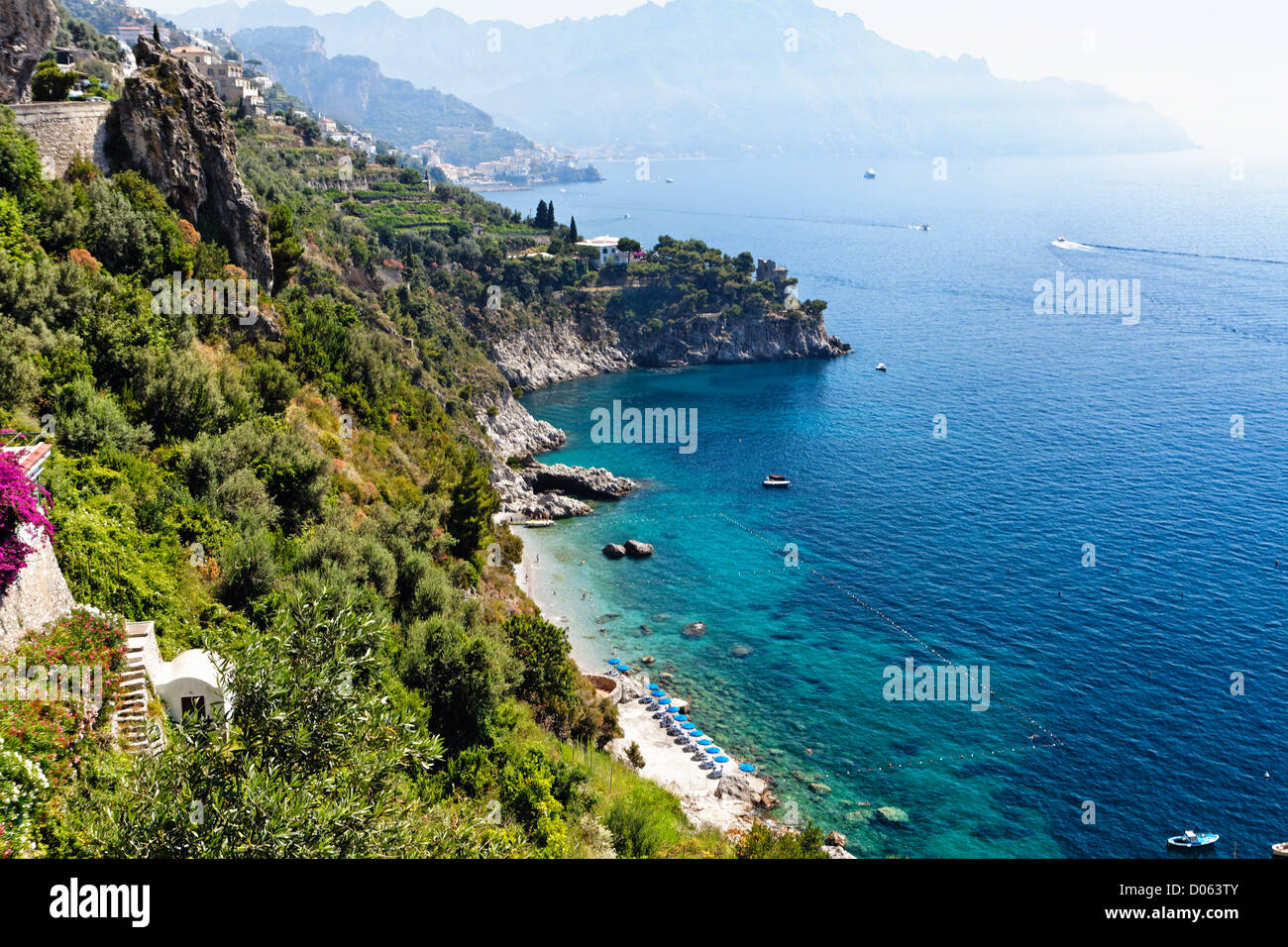 High Angle View of a Beach at the Amalfi Coast, Conca dei Marini, Campania, Italy Stock Photo