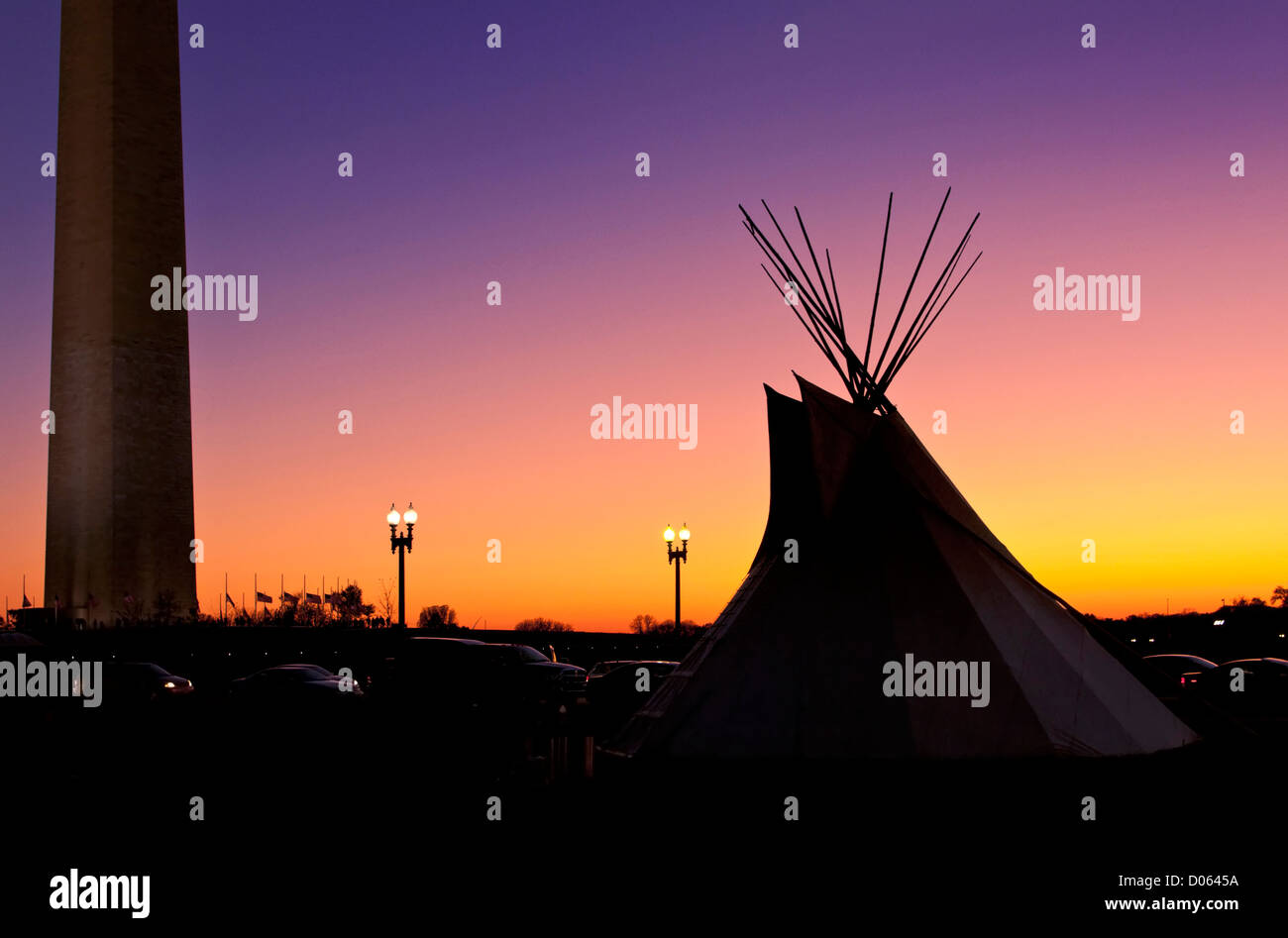 An American Indian Tepee at sunset Stock Photo