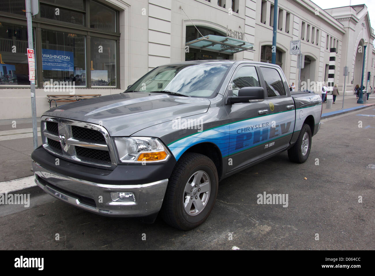 Plugin hybrid pickup truck parked on the Embarcadero. San Francisco, California Stock Photo