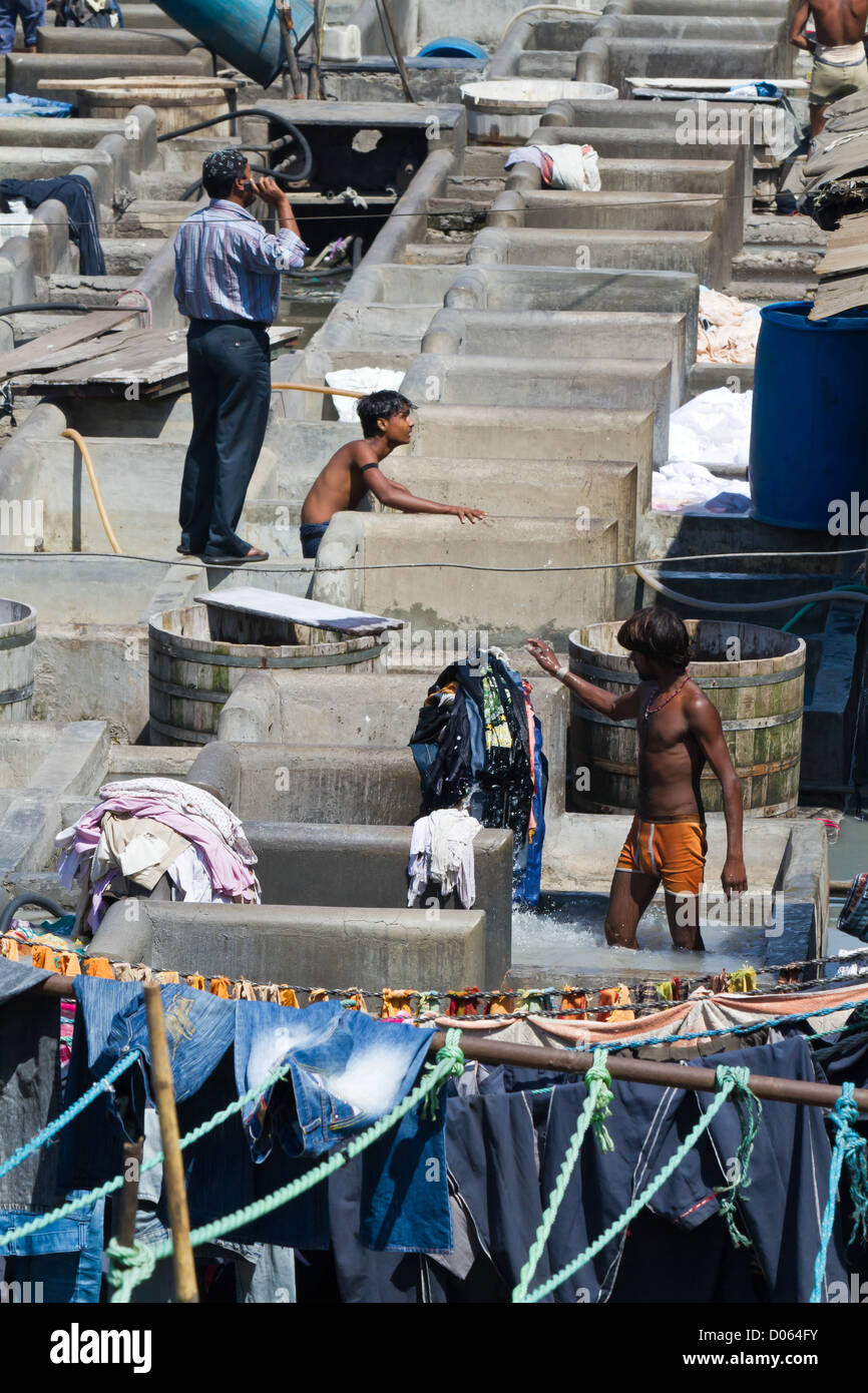 Stone Wash Pens in the open Air Laundry of Dhobi Ghat in Mumbai, India