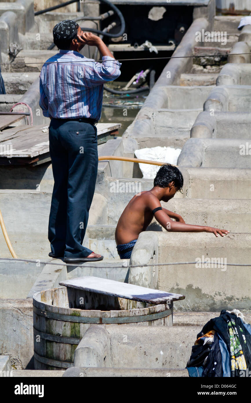 Stone Wash Pens in the open Air Laundry of Dhobi Ghat in Mumbai, India