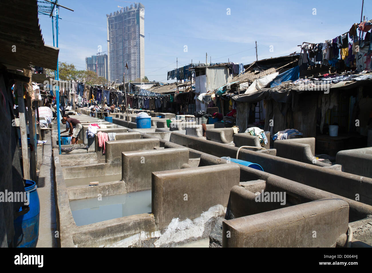 Stone Wash Pens in the open air Laundry of Dhobi Ghat in Mumbai, India