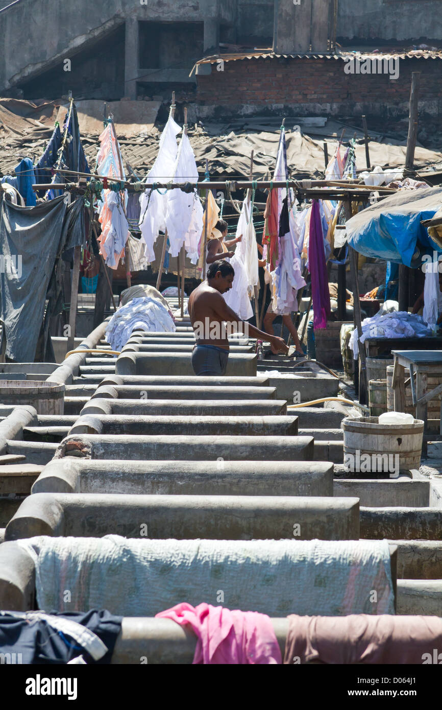 Stone Wash Pens in the open air Laundry of Dhobi Ghat in Mumbai, India