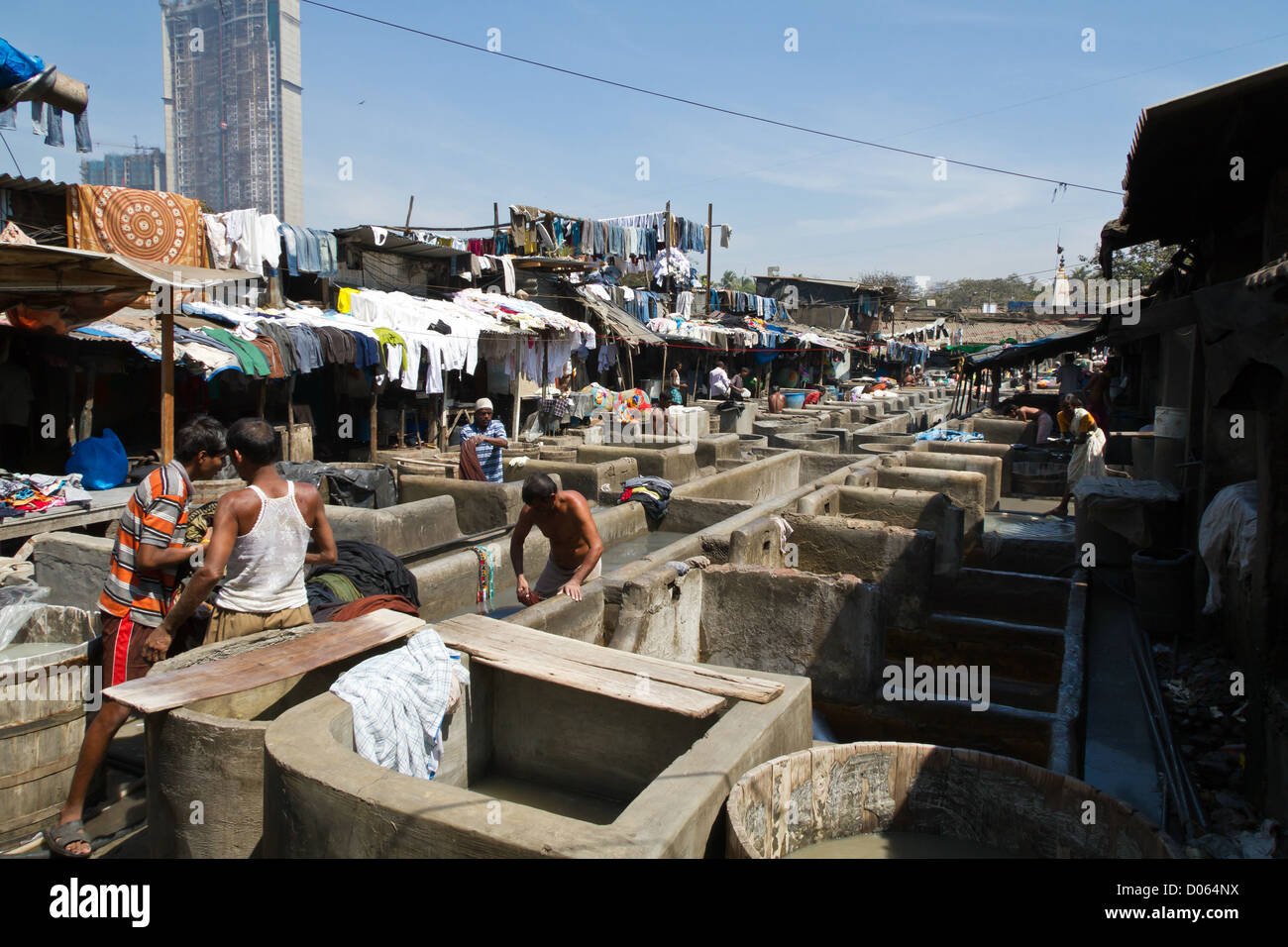 Stone Wash Pens in the open air Laundry of Dhobi Ghat in Mumbai, India
