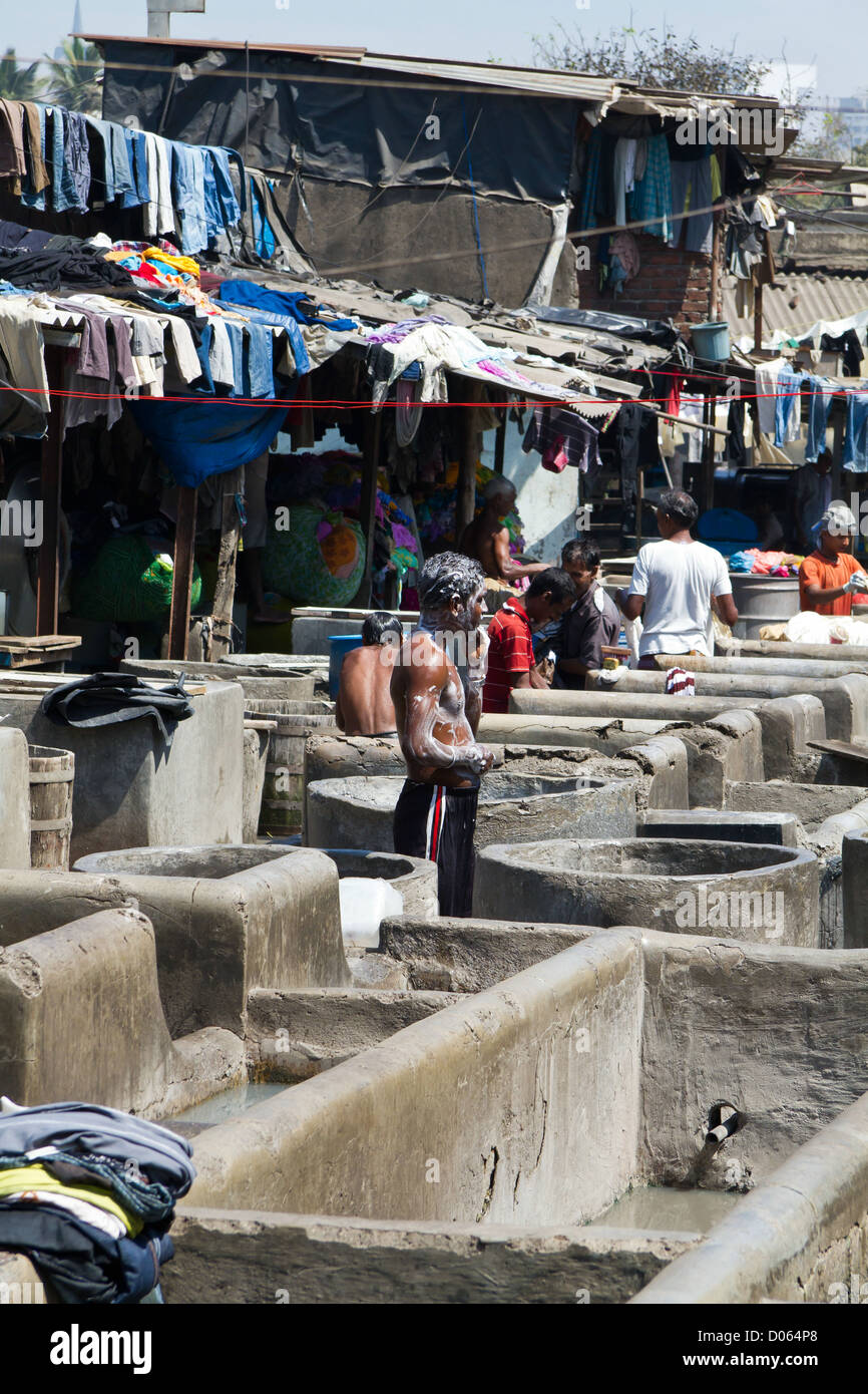 Stone Wash Pens in the open air Laundry of Dhobi Ghat in Mumbai, India