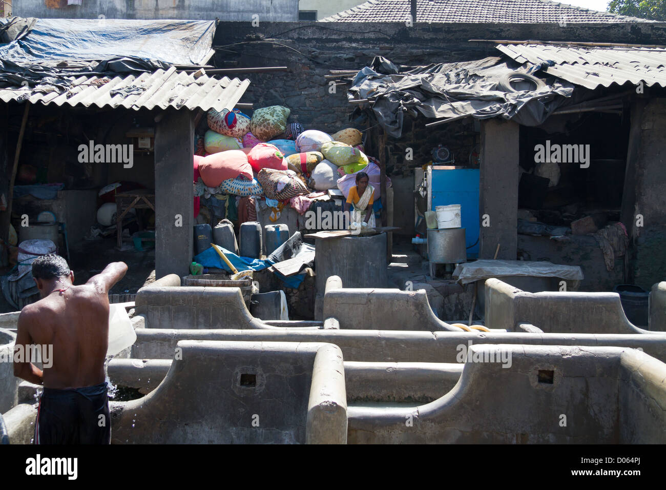 Stone Wash Pens in the open air Laundry of Dhobi Ghat in Mumbai, India
