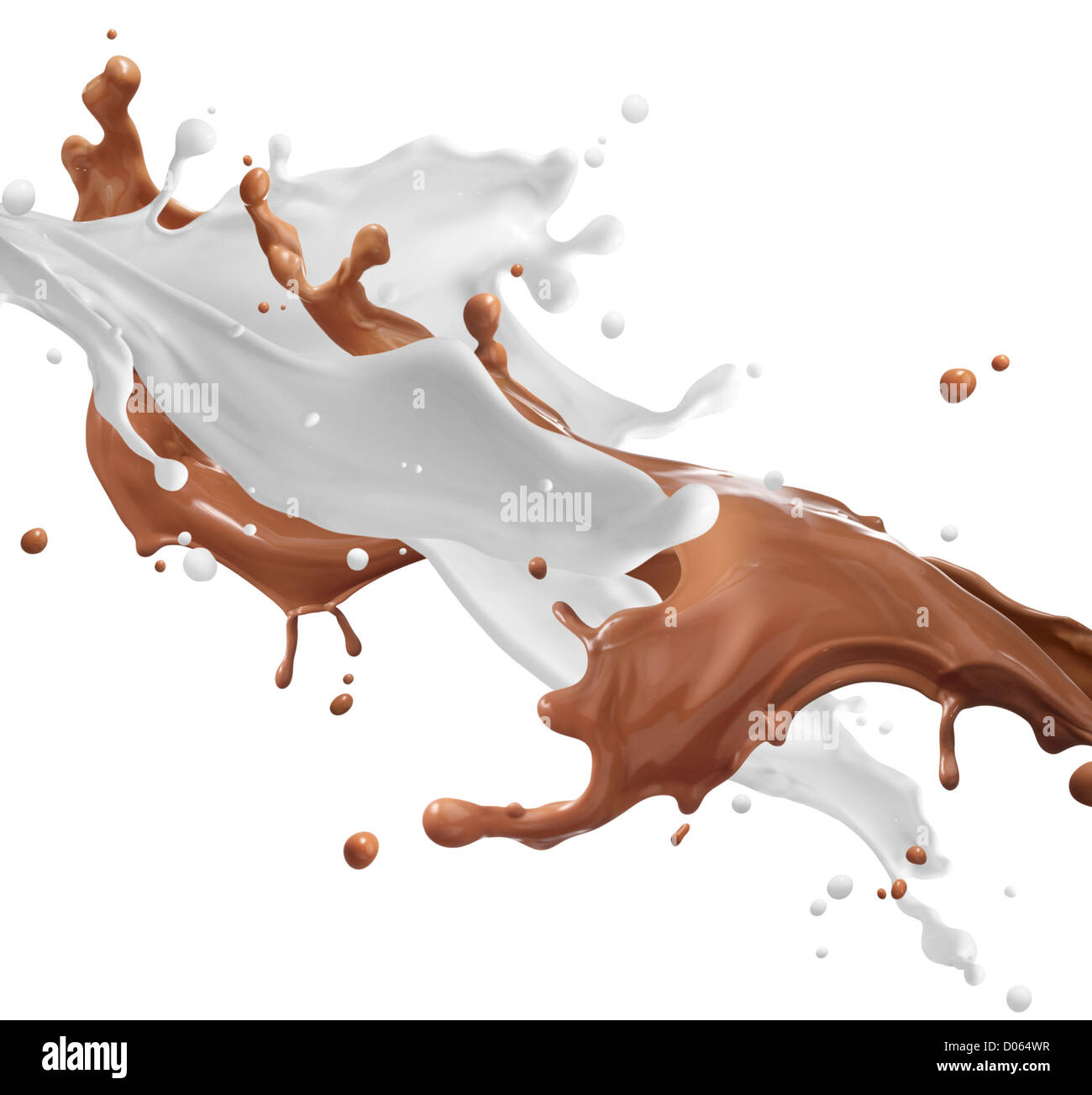 chocolate and milk splashing isolated on white Stock Photo