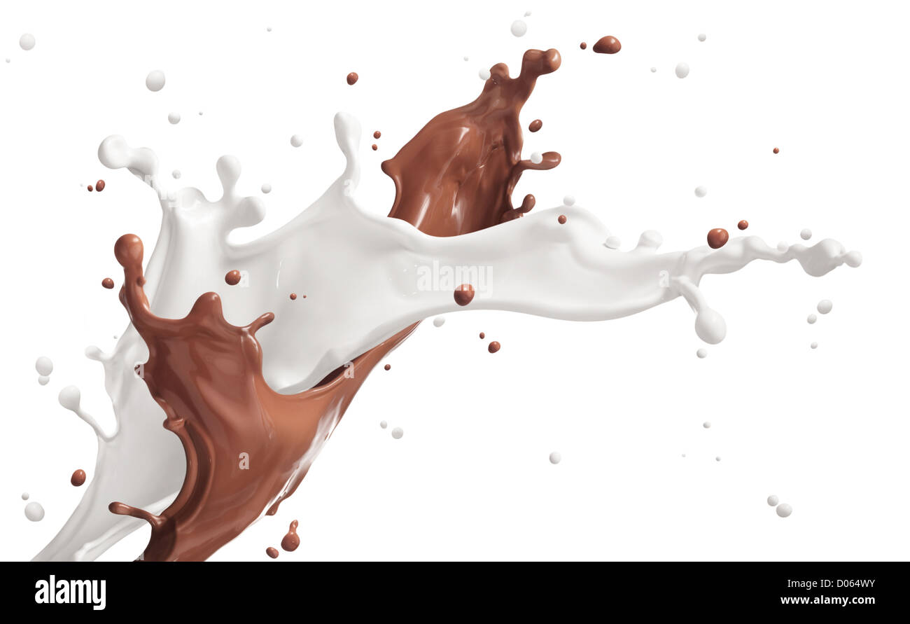 milk and chocolate splashing isolated on white Stock Photo
