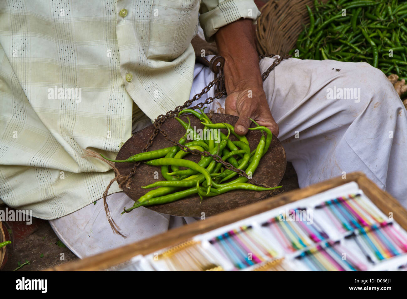 Sale of green Chili in the Streets of Mumbai, India Stock Photo Alamy
