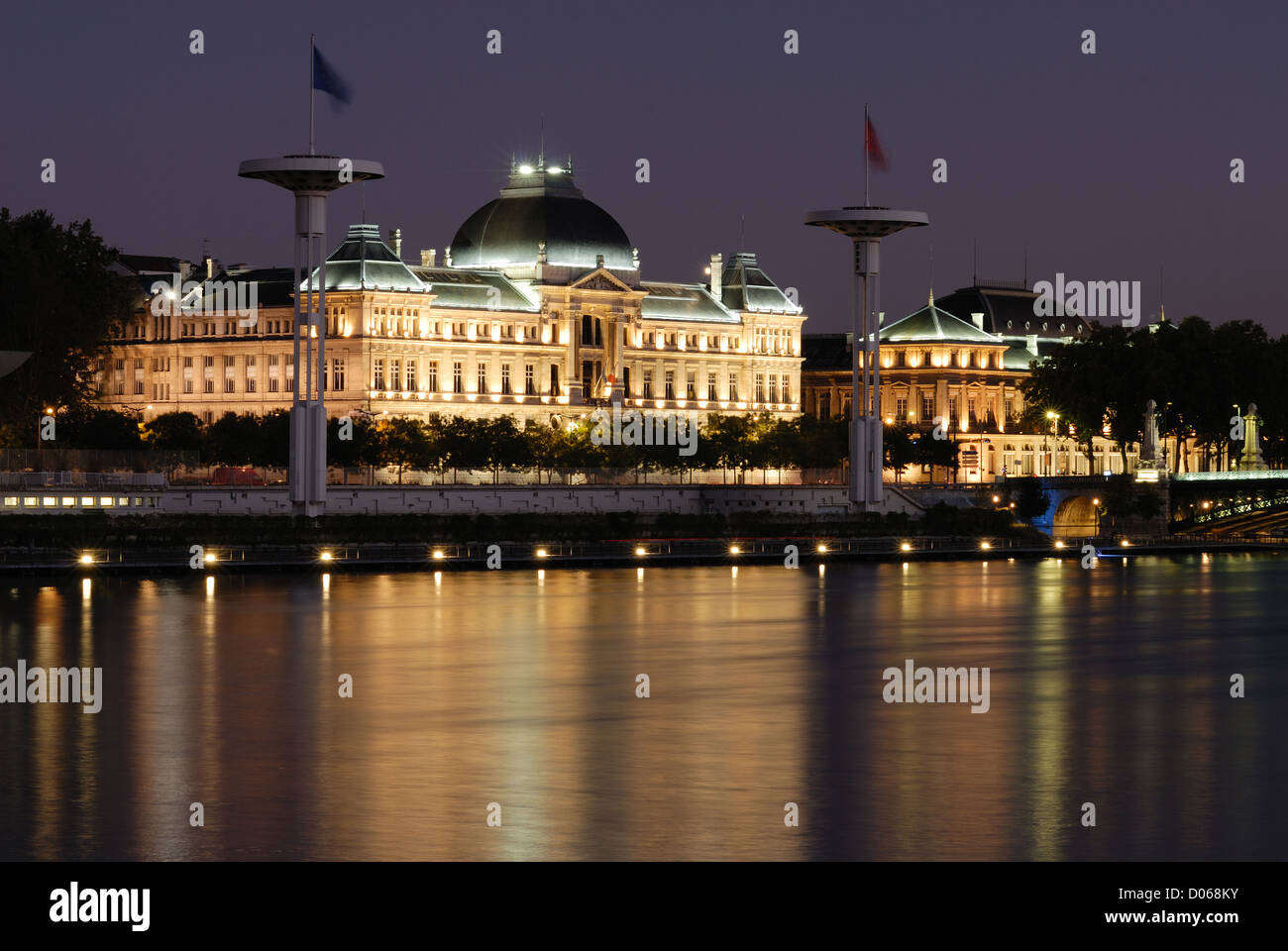 Bridge and University of Lyon by night Stock Photo - Alamy
