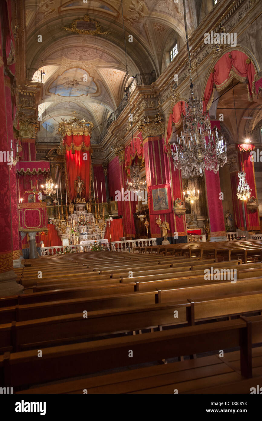 INTERIOR OF THE SAINTMICHEL ARCHANGE BASILICA WITH ITS RED WALL
