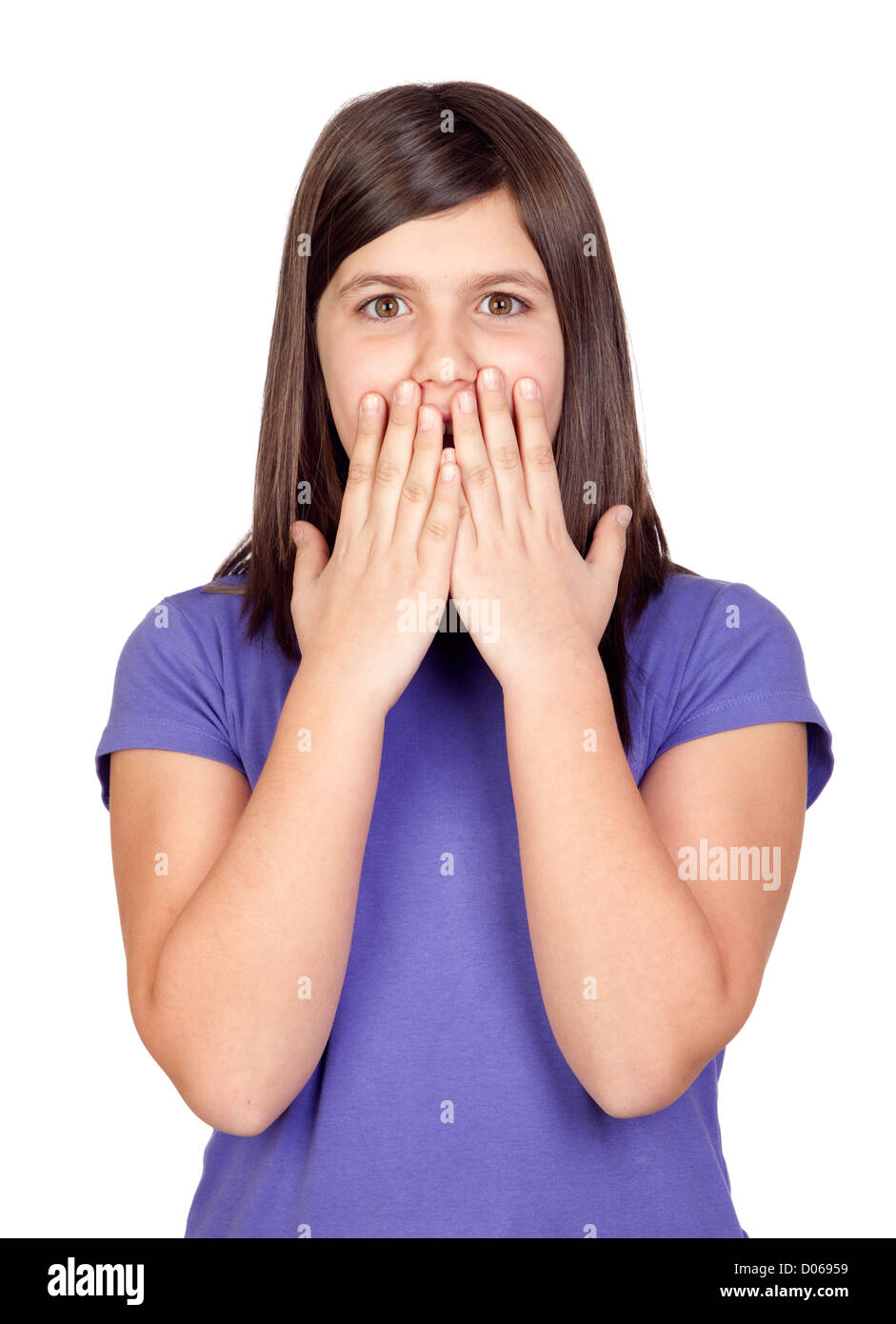 Surprised preteen girl isolated on white background Stock Photo - Alamy