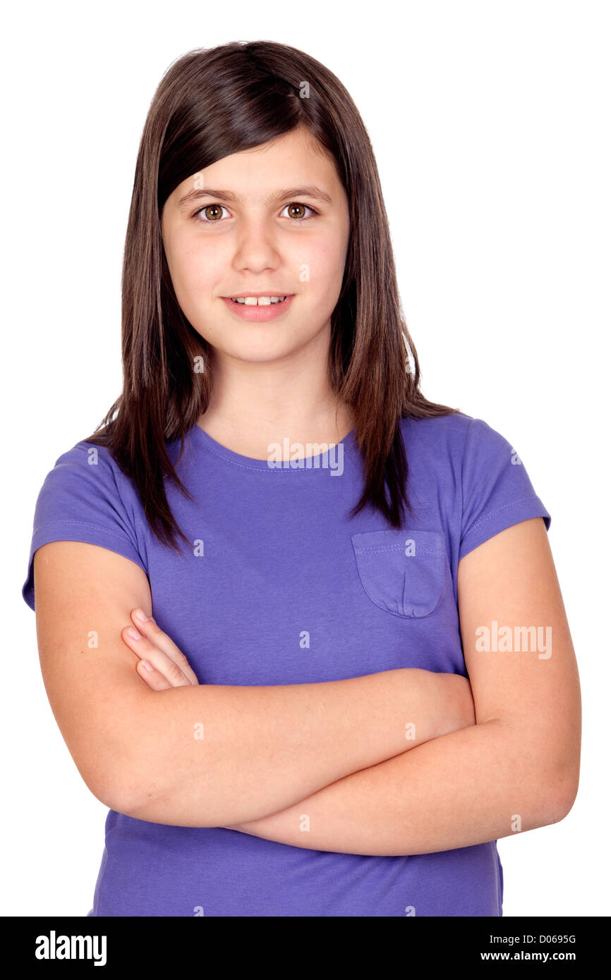 Adorable preteen girl isolated on white background Stock Photo - Alamy
