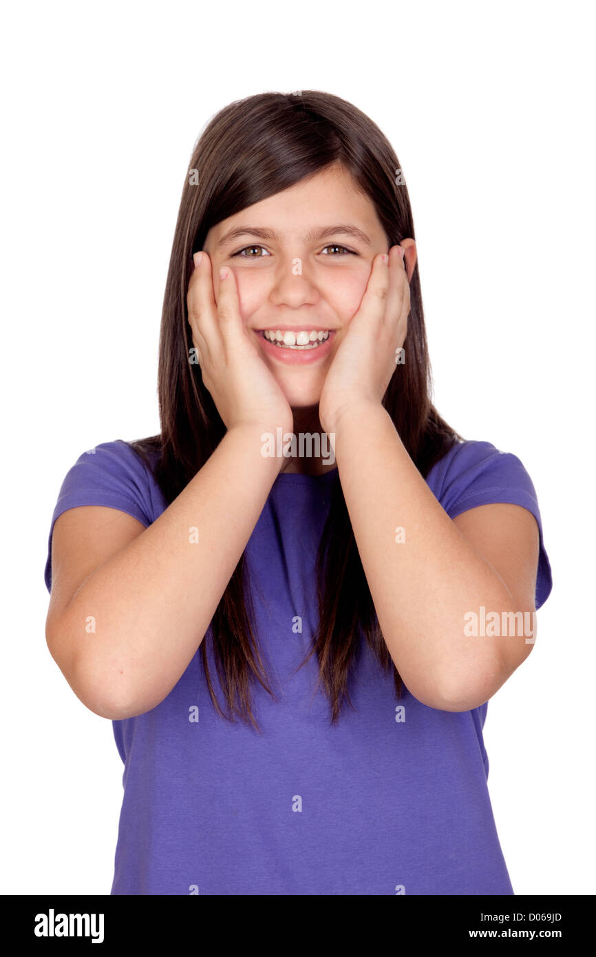 Surprised preteen girl isolated on white background Stock Photo - Alamy