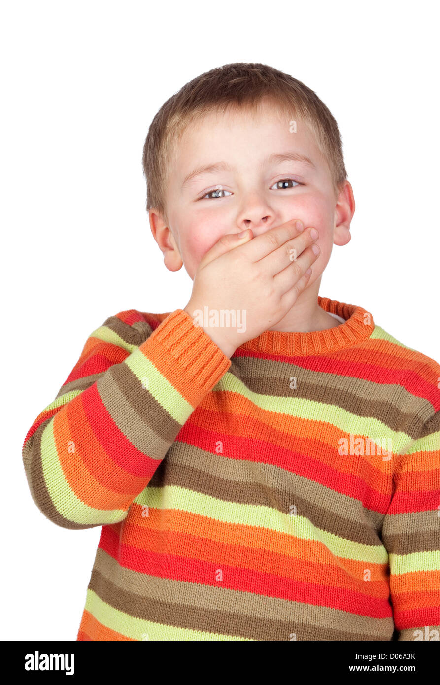 Mute child with blond hair isolated on white background Stock Photo Alamy