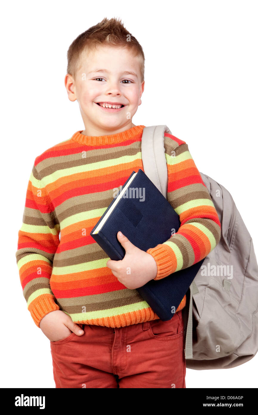 Student child with books isolated on white background Stock Photo - Alamy