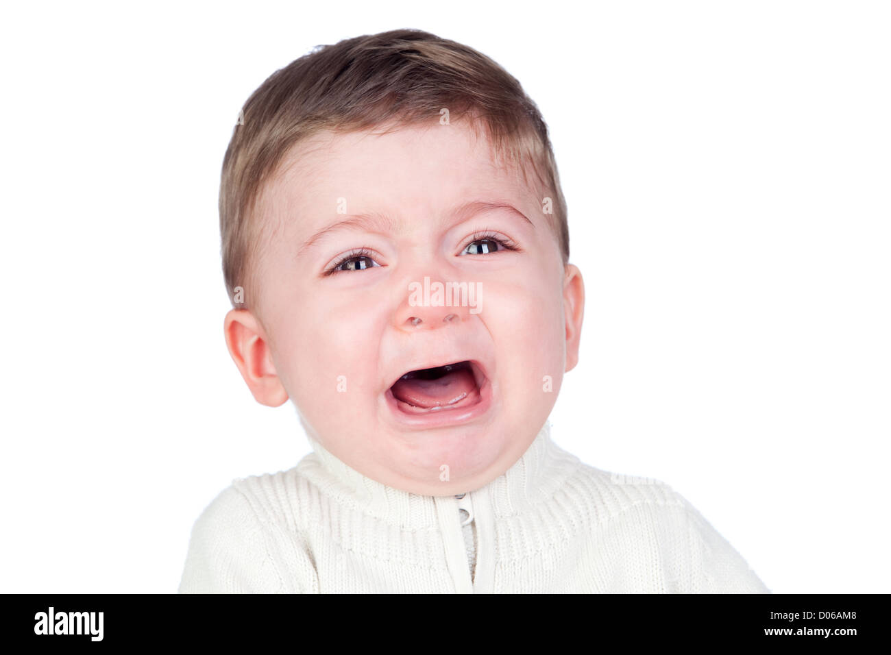 Beautiful baby crying isolated on white background Stock Photo Alamy