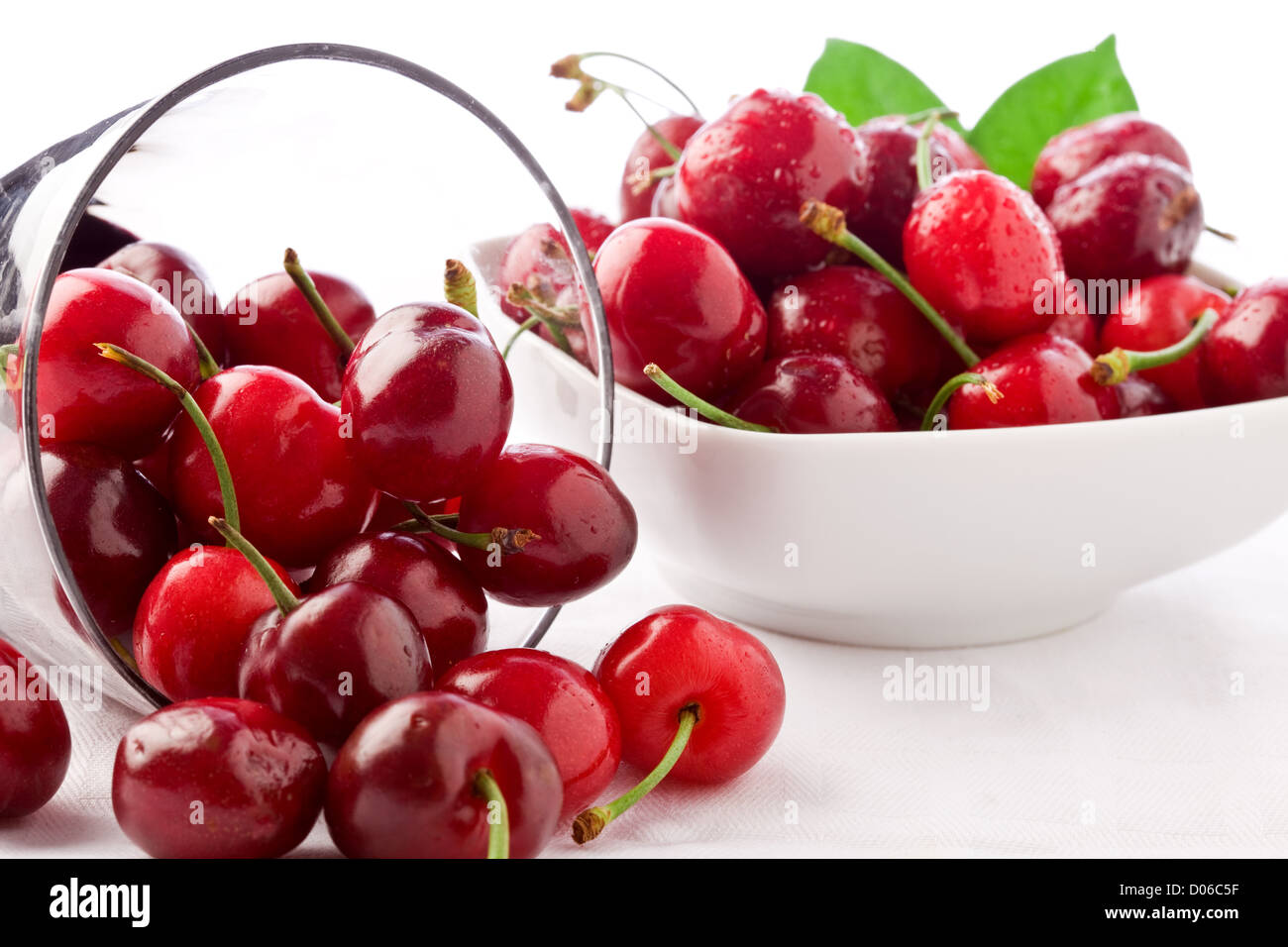 photo of delicious cherries on white isolated background Stock Photo