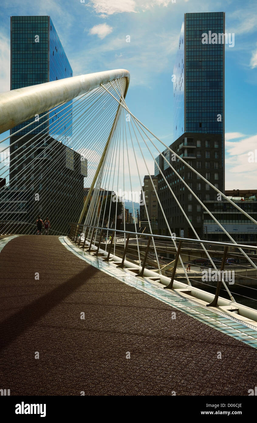 Zubizuri (white bridge) designed by Santiago Calatrava. Bilbao, Biscay, Basque Country, Spain Stock Photo