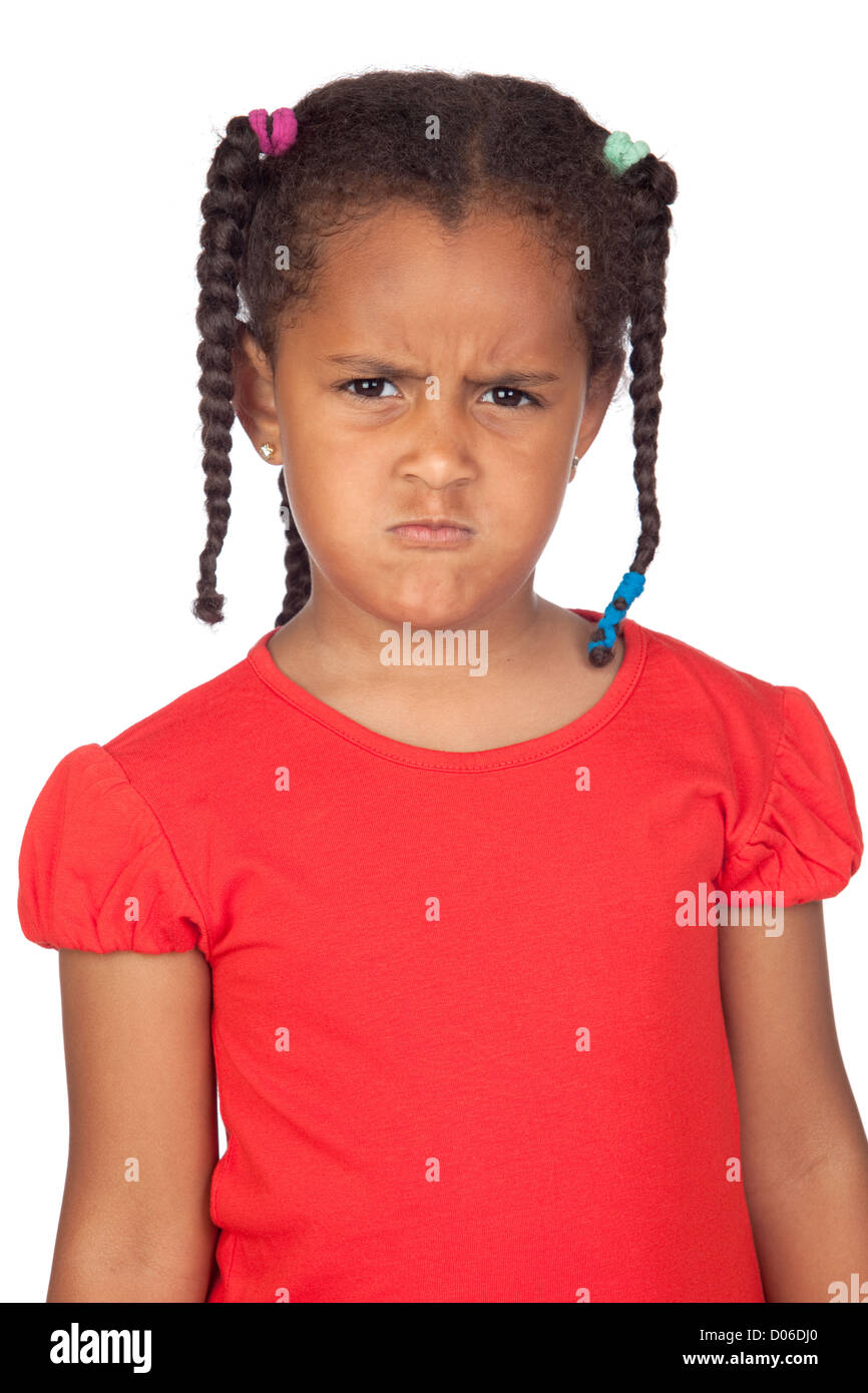 Angry little girl isolated on a over white background Stock Photo - Alamy
