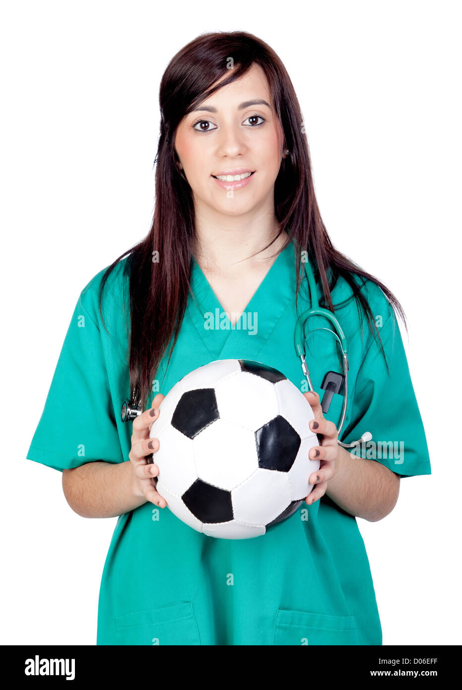 https://c8.alamy.com/comp/D06EFF/attractive-brunette-doctor-with-soccer-ball-isolated-on-a-over-white-D06EFF.jpg