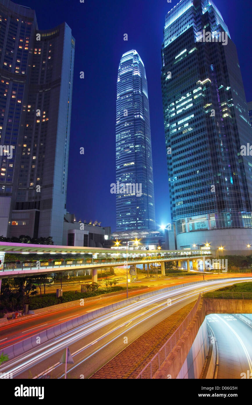 Traffic through downtown of Hong Kong at night Stock Photo - Alamy