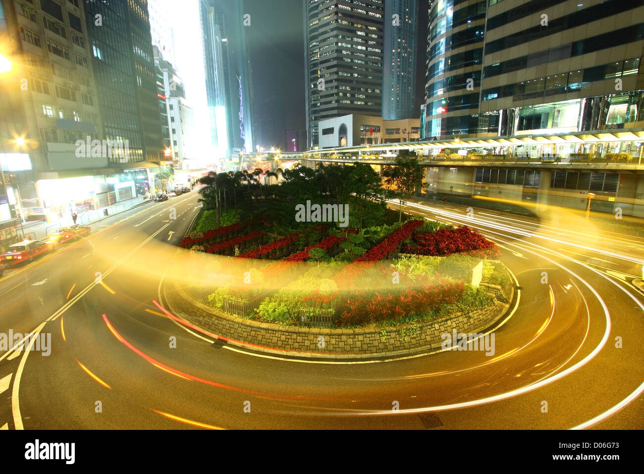 Roundabout traffic in Hong Kong at night Stock Photo Alamy