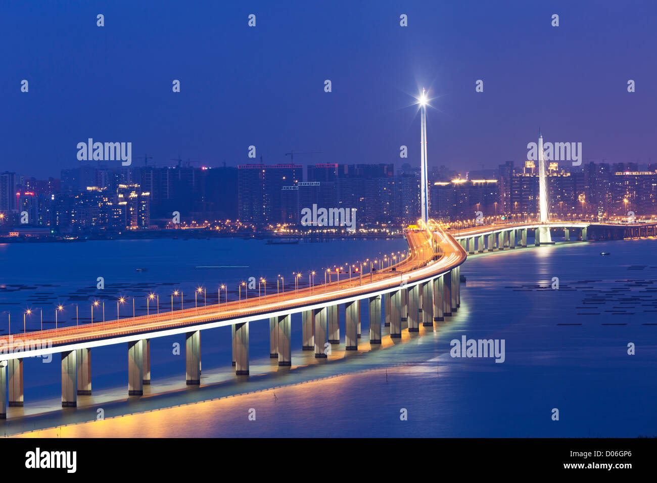 Hong Kong Shenzhen Western Corridor Bridge at night Stock Photo