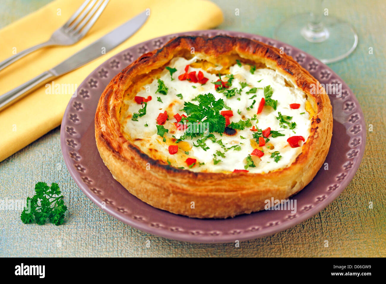 Quiche with monkfish and scallops. Recipe available Stock Photo Alamy