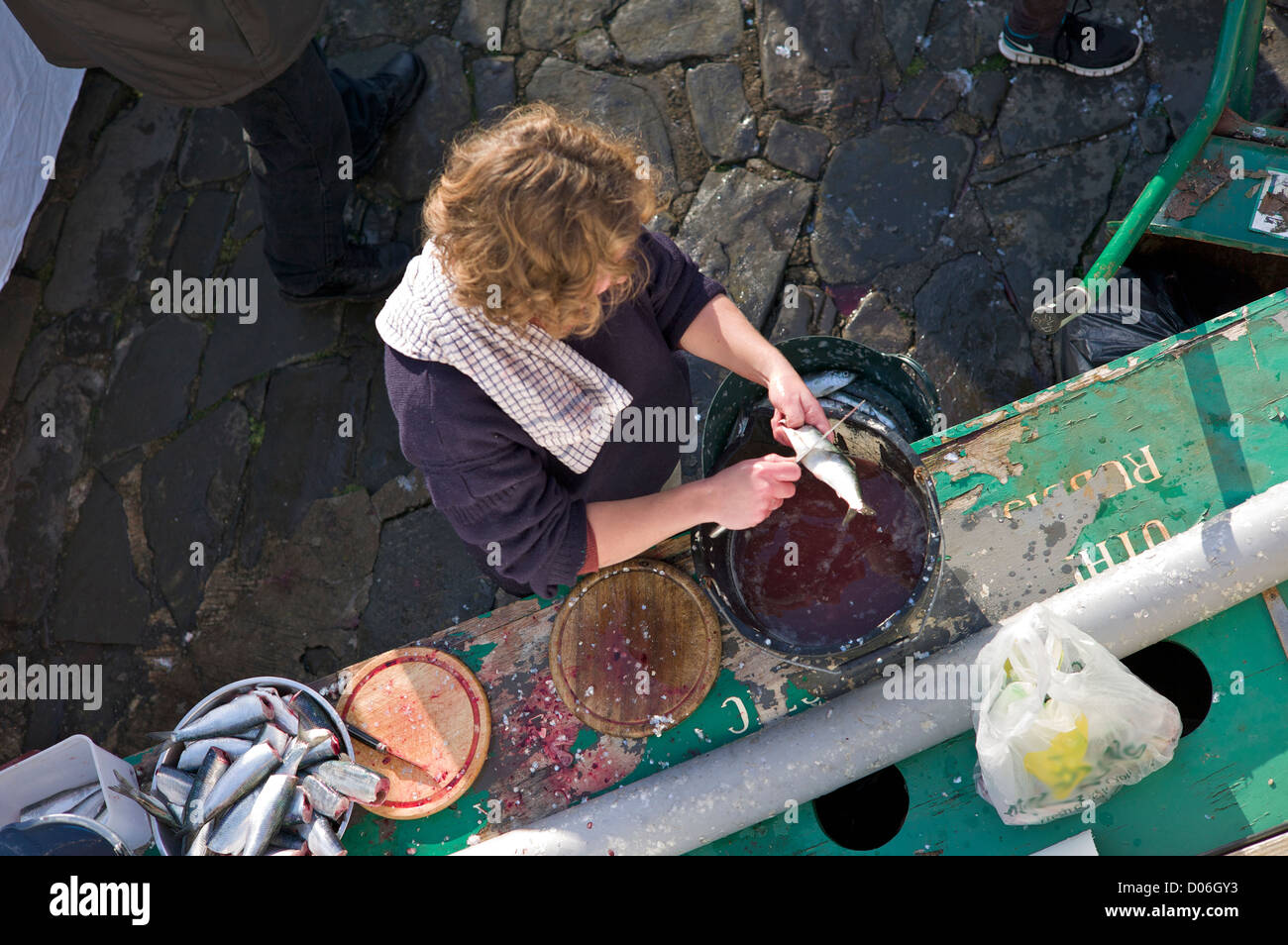 Preparing fish, Devon, UK Stock Photo Alamy