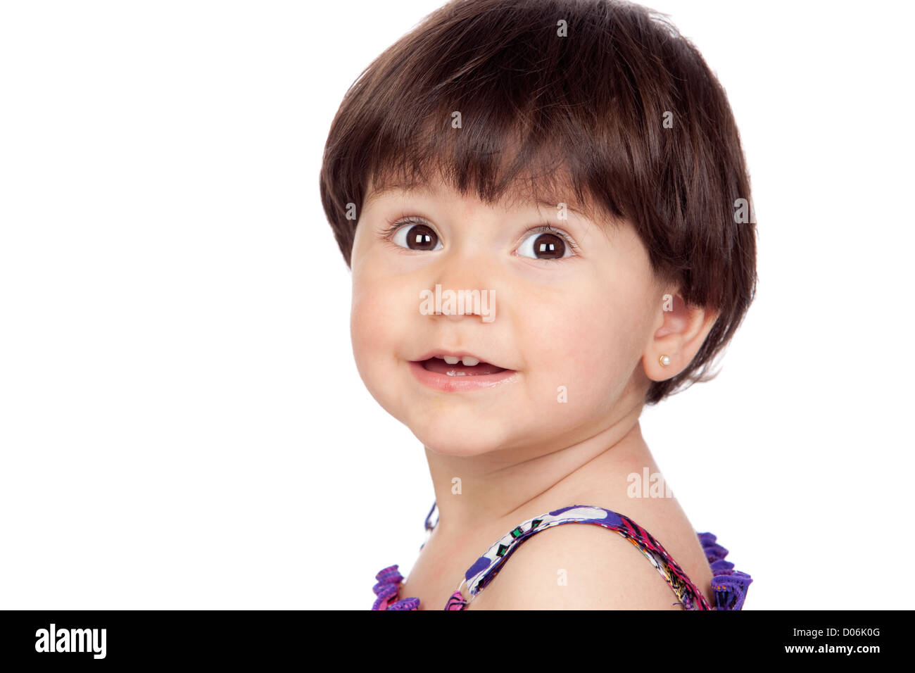 Adorable baby girl smiling isolated on a over white background Stock ...