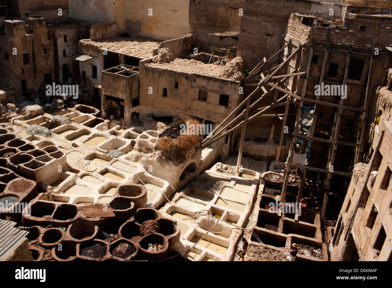 Vats of Dye at Tannery Fez Morocco Stock Photo