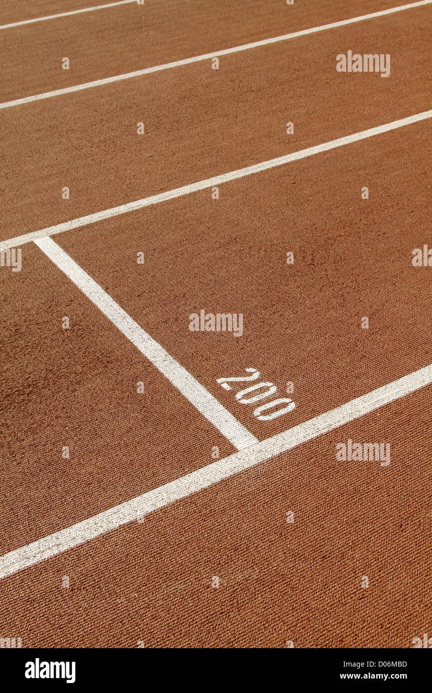Running track in a stadium with number 200 Stock Photo