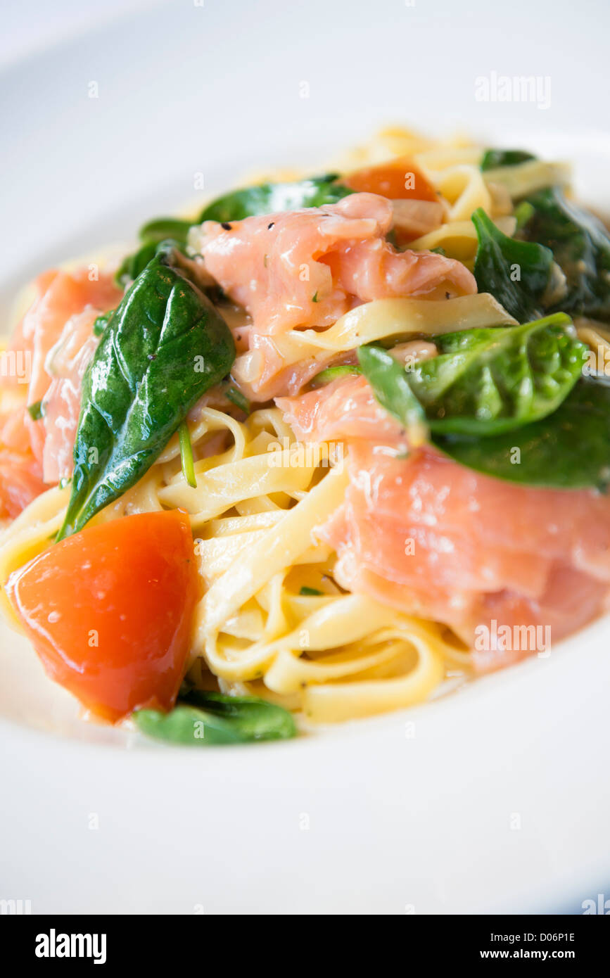 Salmon and pasta dish Stock Photo