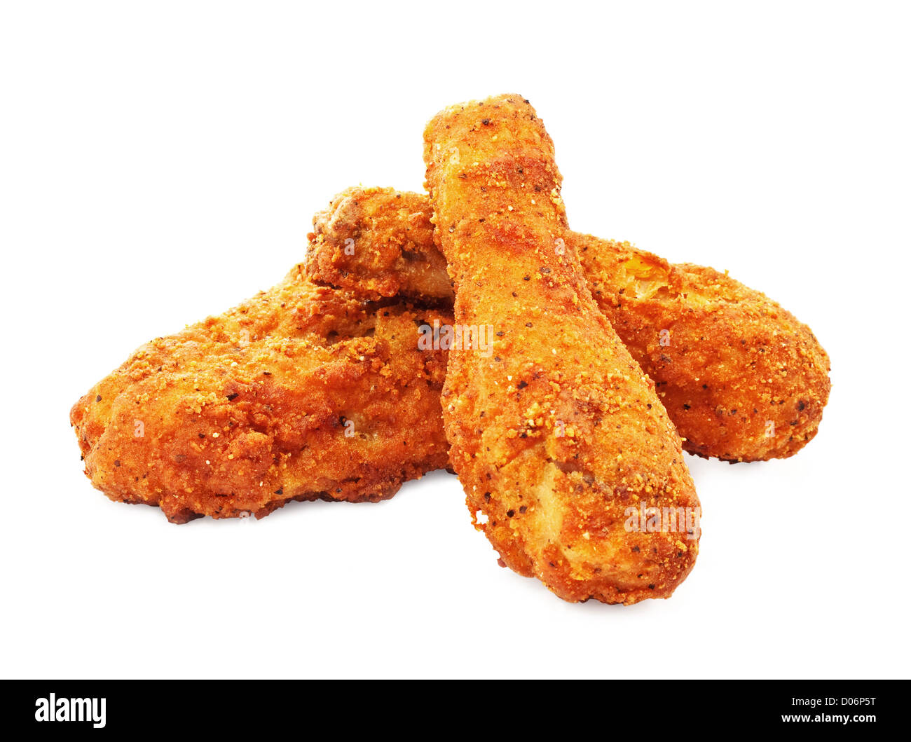 Three pieces of crispy southern fried chicken with fries Stock Photo