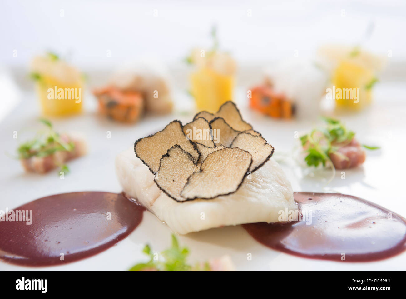 Fish dish plated in a fine dining restaurant Stock Photo