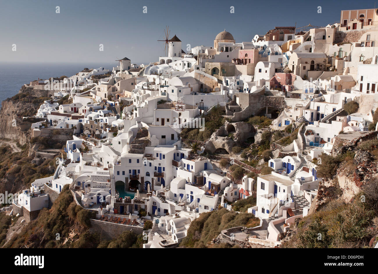Oia village, on the volcanic cliffs of Santorini (Thera), Greece Stock Photo