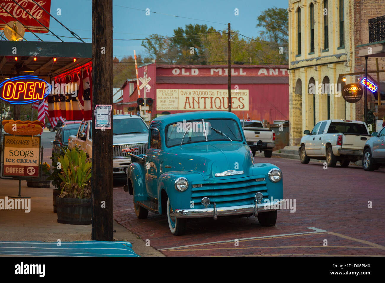 Old truck and buildings at Jefferson General Store in Jefferson, Texas