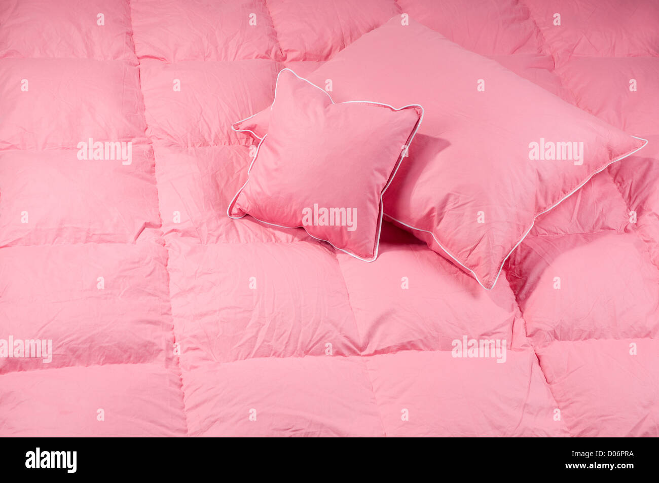 Cotton Pink Fluffy Two Pillows On Big Duvet Stock Photo 51780718