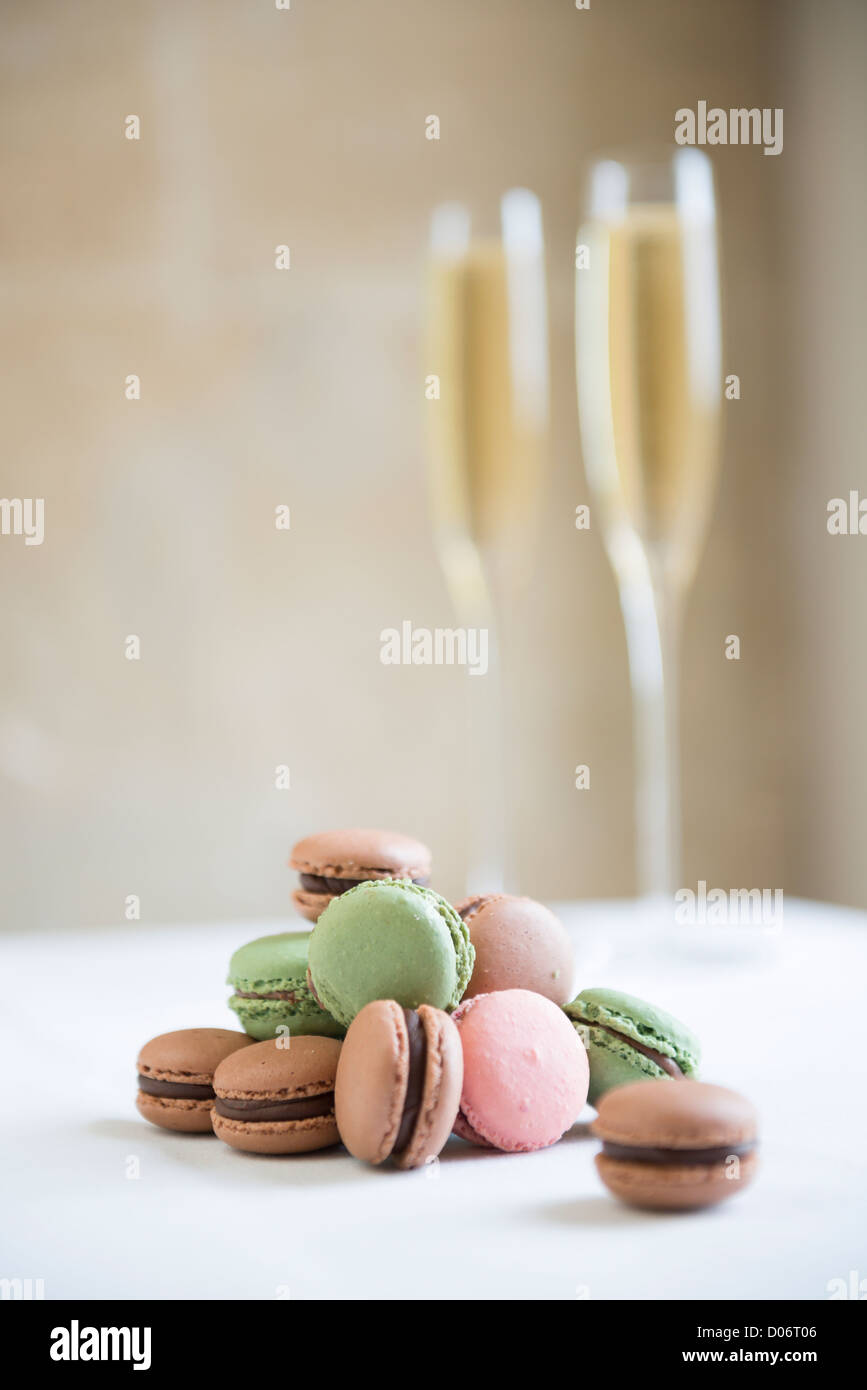 Macaroons and champagne Stock Photo