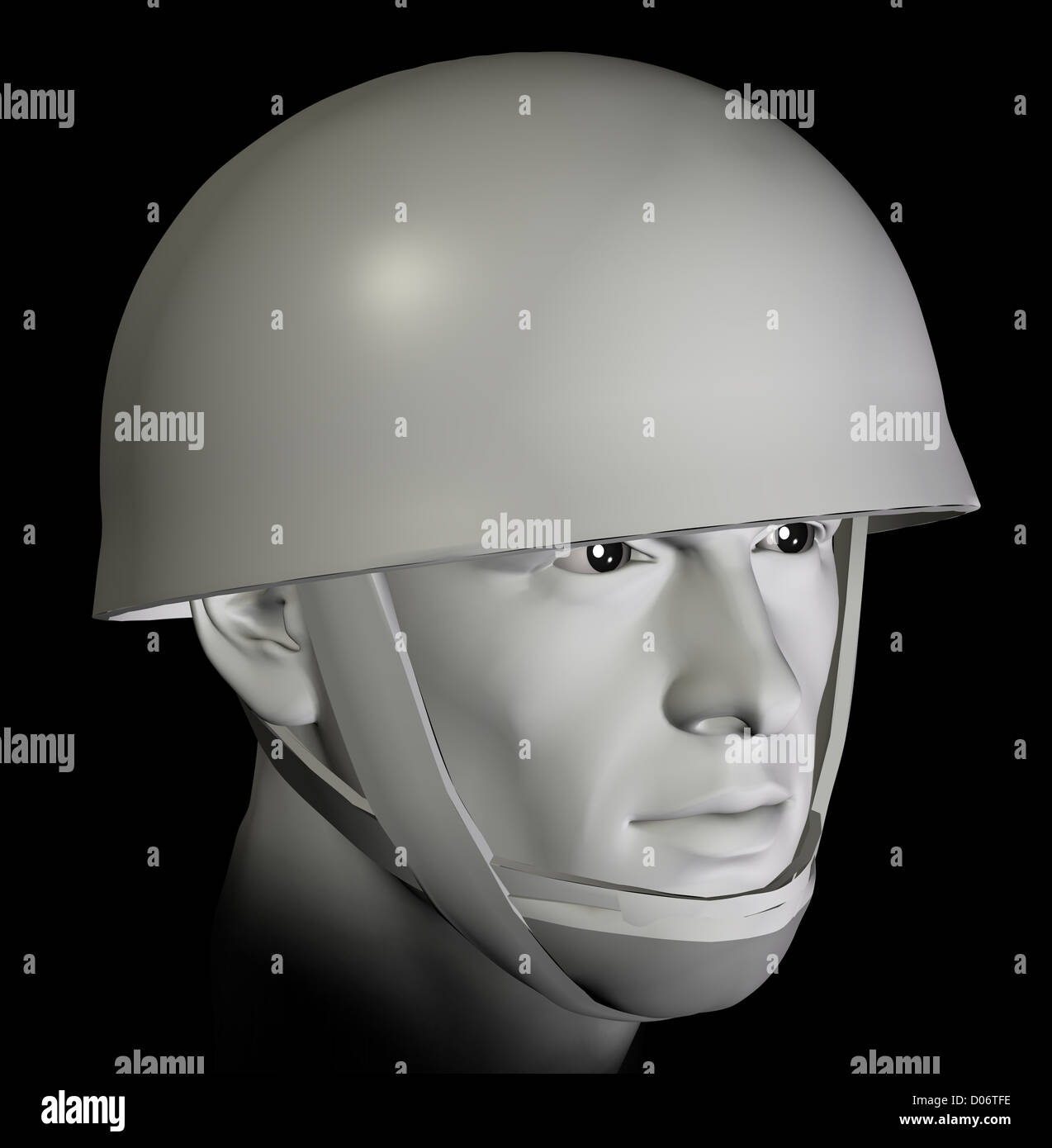 Soldier with helmet preparing for battle portrait on black background ...