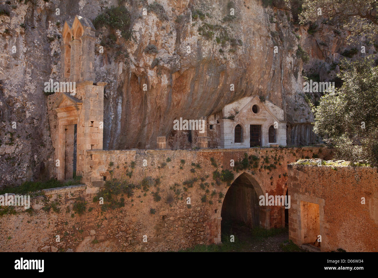 Catholic Monastery and St John's cliff on the Akrotiri Peninsula, north Crete, Greece. Stock Photo